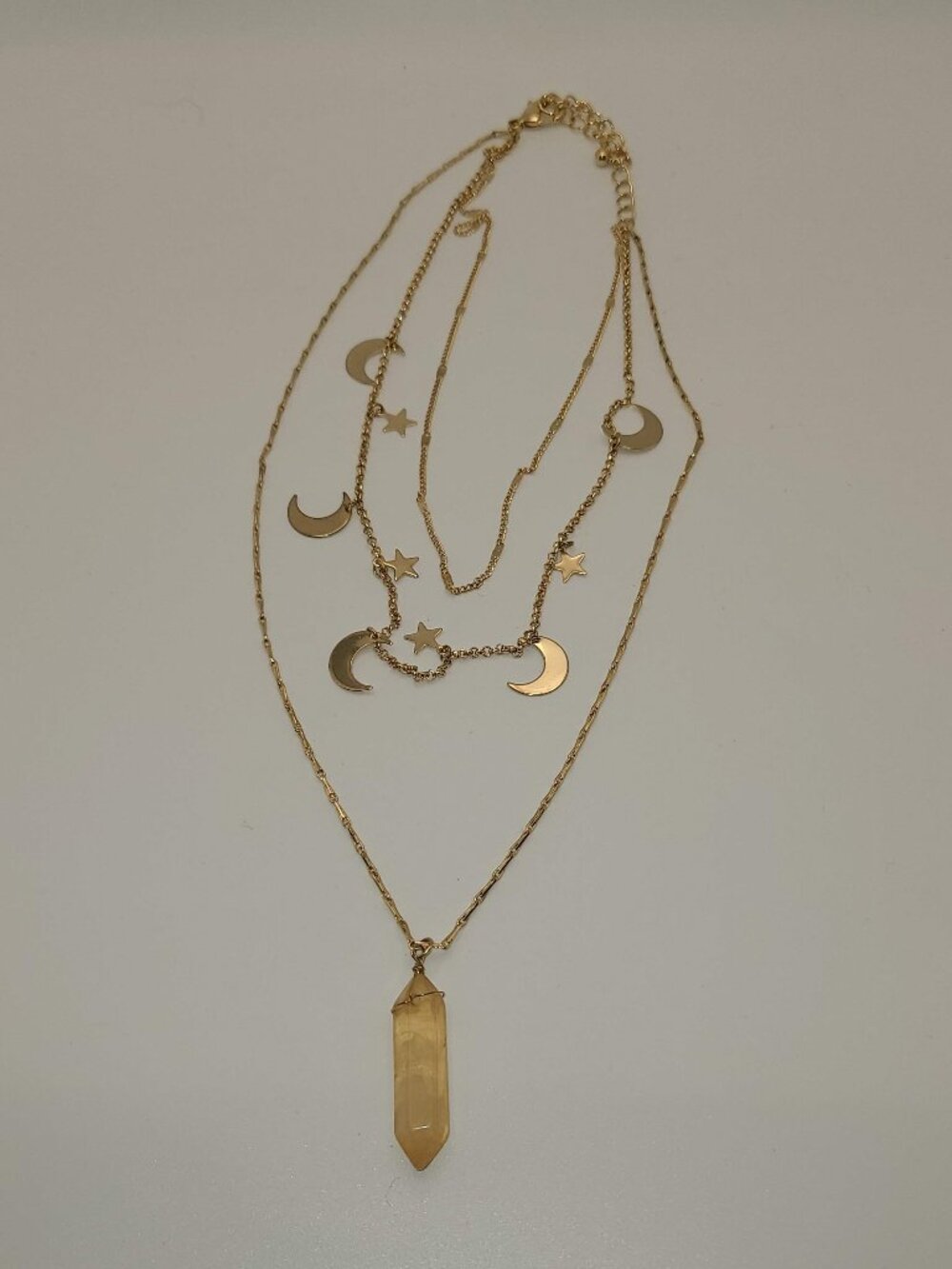 Moon and Star Crystal Layered Necklace